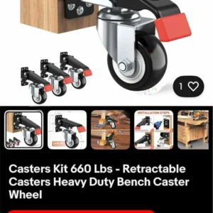 Casters Kit 60 Heavy Duty Retractable Bench Wheels